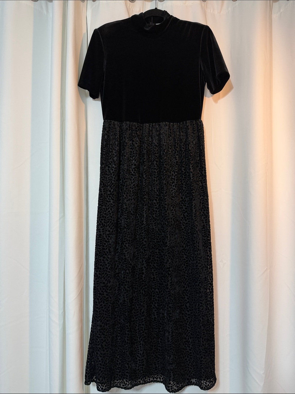 VTG Ronnie Nicole Goth Whimsigoth Elegant Black Velvet & Lace Maxi Dress SZ10 R2